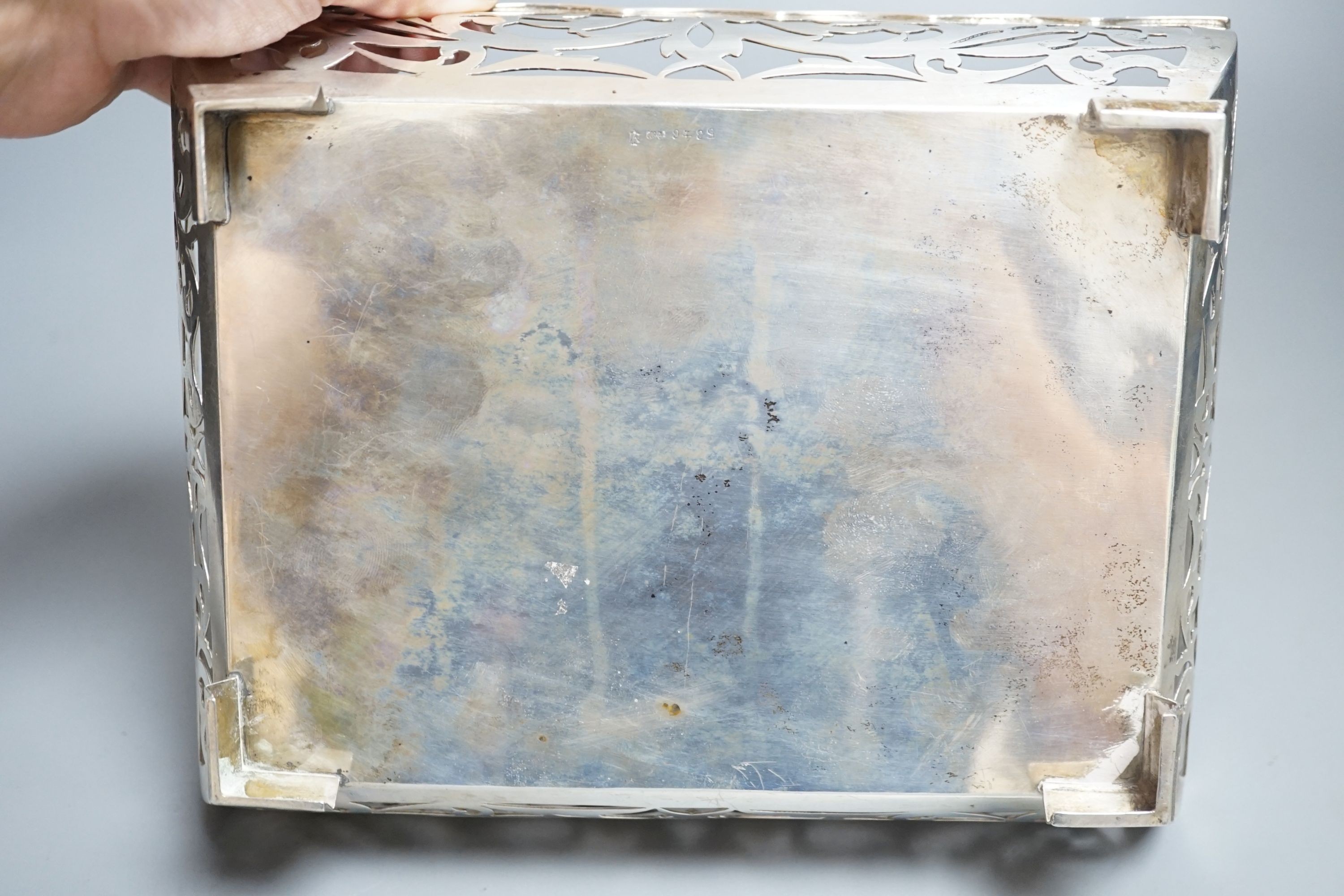 A German pierced 800 standard rectangular dish, 22.3cm, 12.5oz.